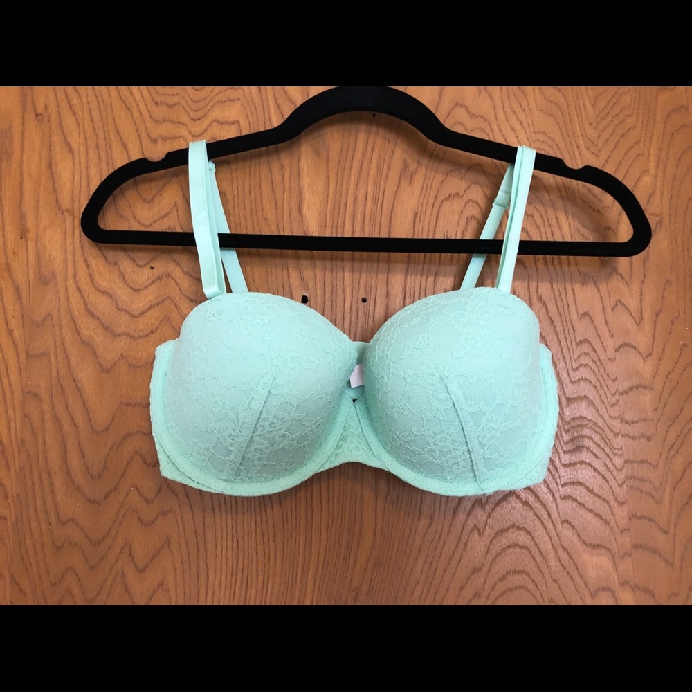 VS Lace Light Green Strapless Bra - 34D